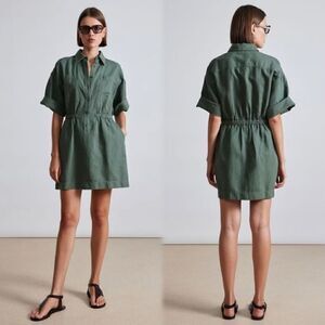 Vince Mini Green Shirt Dress Short Sleeve Wrap Size 6